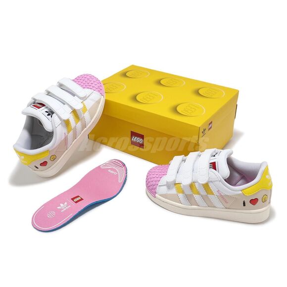 ADIDAS Originals x LEGO Superstar CF C White Yellow Pink Little Girls Size 8c - Picture 8 of 8
